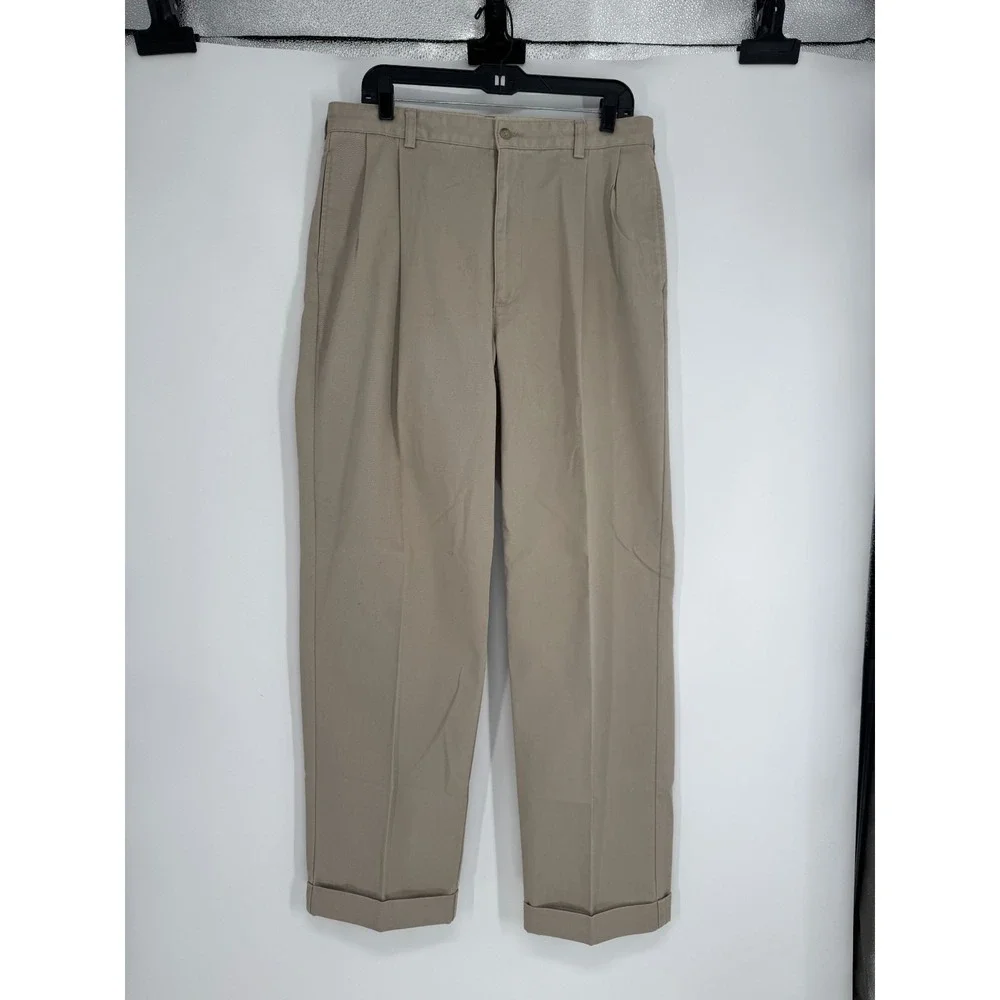 Polo Ralph Lauren Hammond Chino Pants Vintage 35x32 Khaki Cuffed Pleated Baggy